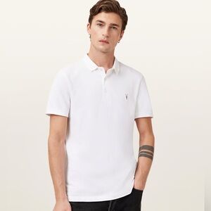 ALL SAINTS REFORM SHORT SLEEVE POLO SHIRT WHITE MENS SZ MEDIUM